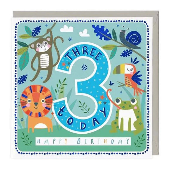3 Today Cheerful Jungle Birthday Greetings Card