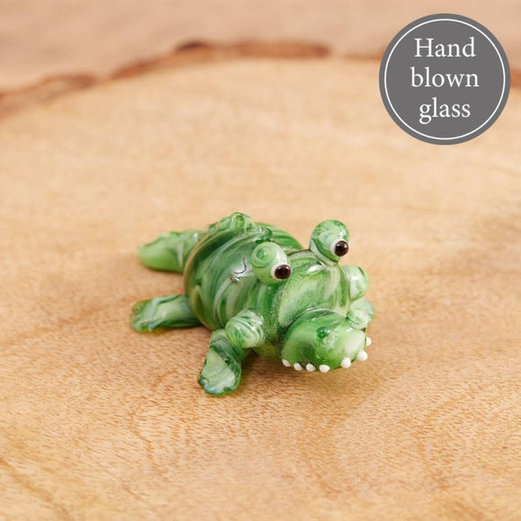Hand Blown Glass Crocodile With Google Eyes Ornament