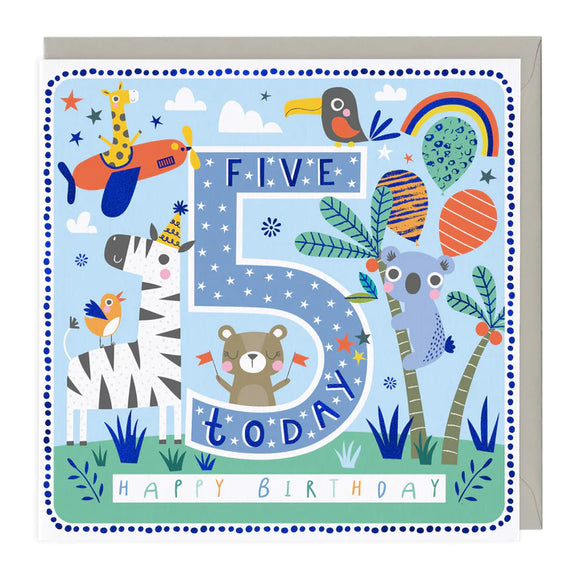 5 Today Party Animals Birthday Card Sajaroo Gifts