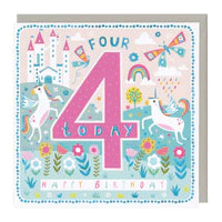 4 Today Prancing Unicorns Birthday Card Sajaroo Gifts