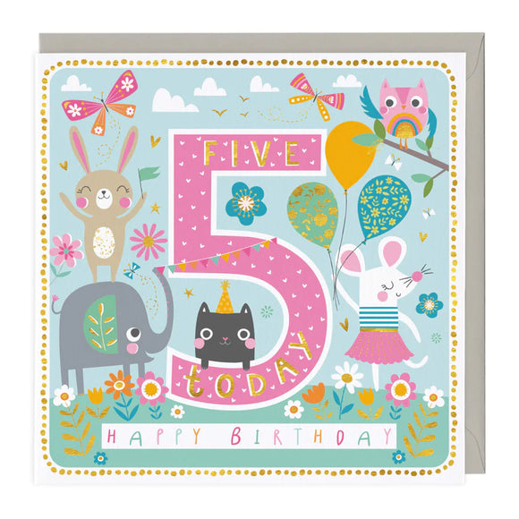 5 Today Animal Party Birthday Card Sajaroo Gifts