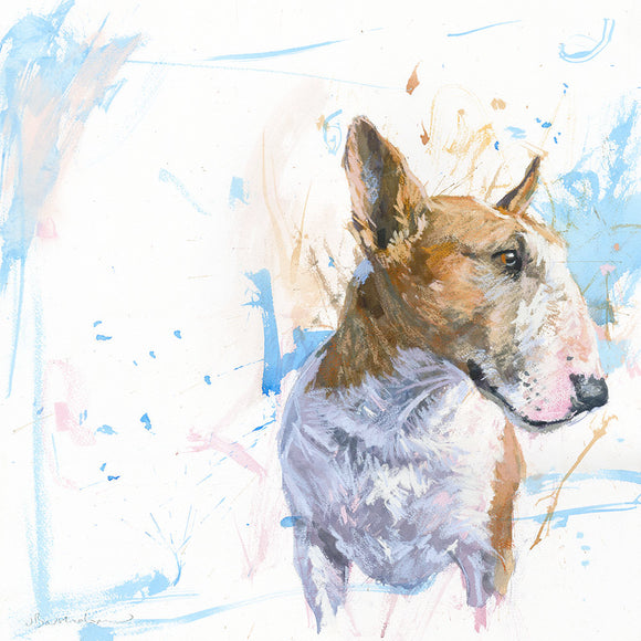 Whistlefish - American Bull Terrier On Blue Art Greetings Card