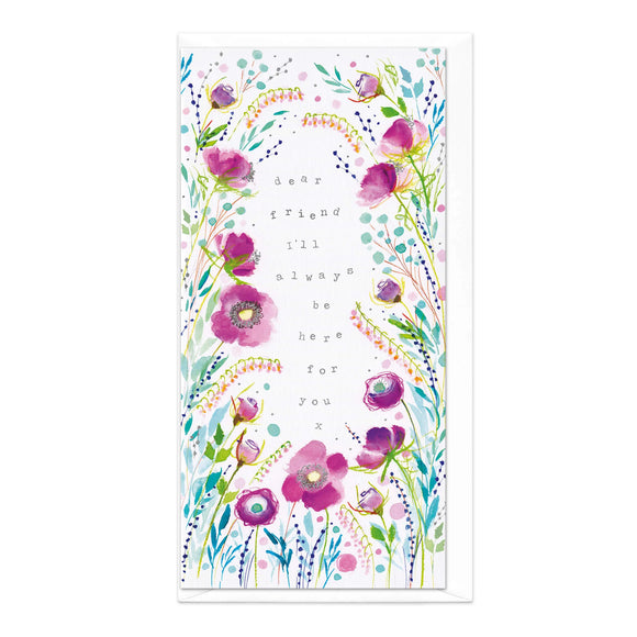 Purple Floral Dear Friend Slim Greetings Card