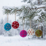 Handmade Felt Round Snowflake Baubles (Set Of 5) - Christmas Hanging Decorations