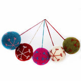Handmade Felt Round Snowflake Baubles (Set Of 5) - Christmas Hanging Decorations
