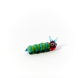 GLASS CATERPILLAR GREEN & BLUE WITH RED FACE Sajaroo Gifts