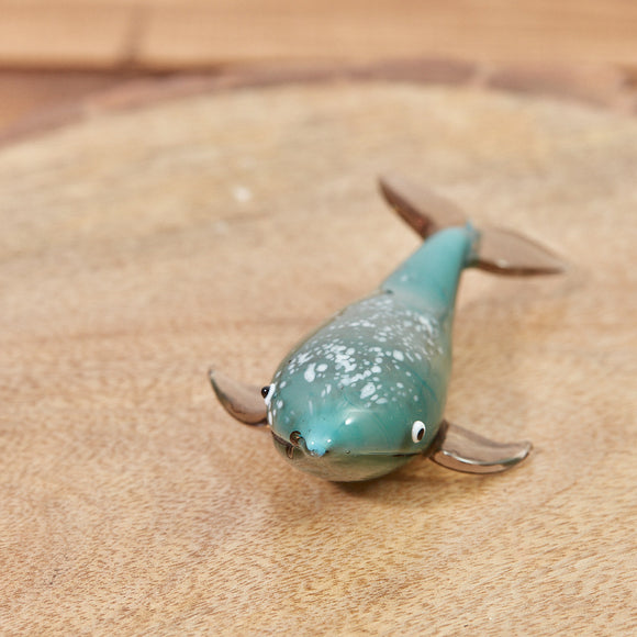 GLASS WHALE ORNAMENT IN BOX MOTTLED BLUE & WHITE Sajaroo Gifts