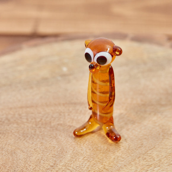 GLASS MEERKAT ORNAMENT IN BOX BROWN WITH BIG EYES Sajaroo Gifts