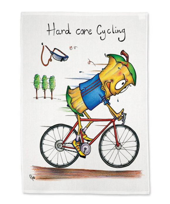 Hard Core Cycling Tea Towel
