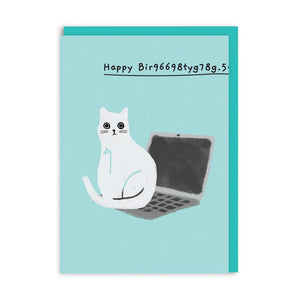 Happy Bir9669.. Laptop Cat Birthday Greetings Card