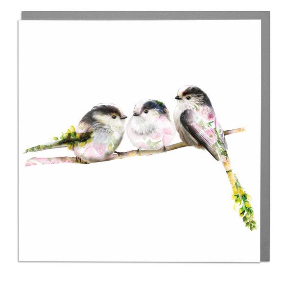 Lola Design - Three Long Tail Tit Birds Card