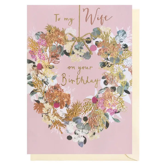 Happy Birthday Wreath Card | Wife Birthday Card - By Louise Tiler