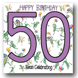 Happy Birthday  Bean Celebrating Large Greetings Card - 50, 60, 70