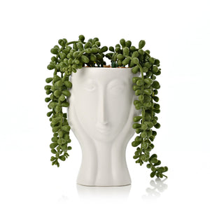 FACE PLANTERS WITH FAUX PLANT 16CM Sajaroo Gifts