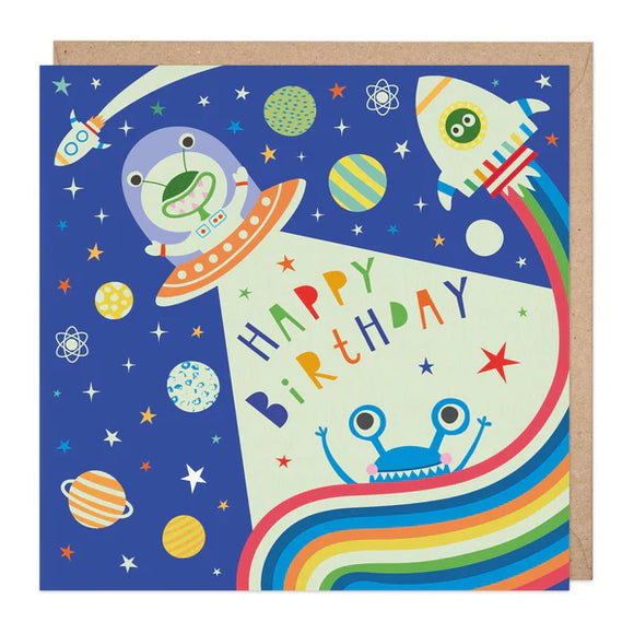 Happy Aliens Glow In The Dark Birthday Greetings Card