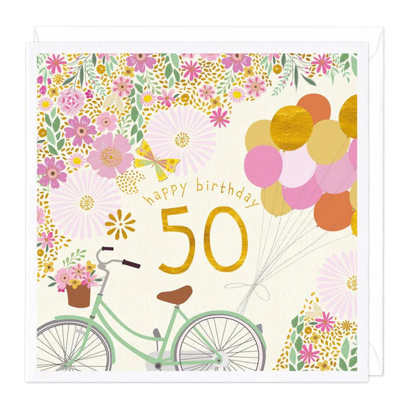 Happy Birthday 50 Balloons Birthday Greetings Card With Gold Foil