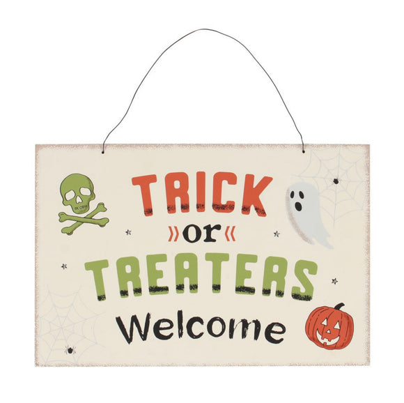 TRICK OR TREATERS WELCOME HANGING SIGN Sajaroo Gifts