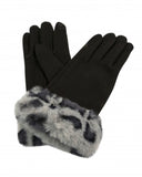 Black Gloves With Faux Fur Grey Leopard Print Cuffs Sajaroo Gifts